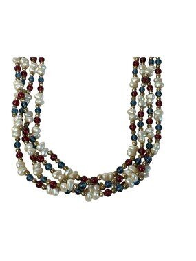 VTG Multi-Strand Necklace Faux Pearl Glass Beaded Gold-Tone Clasp Granny Core